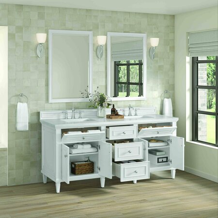 James Martin Vanities 72'' Double Vanity, Bright White w/ 3 CM Arctic Fall Solid Surface Top 424-V72-BW-3AF